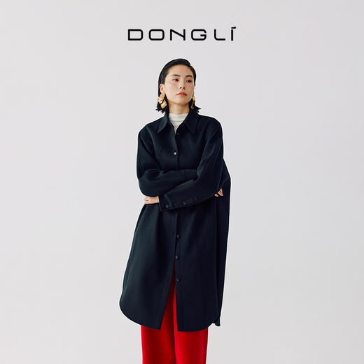 东黎 •  山羊绒女士秋冬西服领燕尾款宽松双面呢羊绒中长款大衣 4140 商品图3