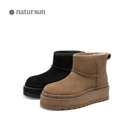 natursun时尚雪地靴舒适休闲短靴羊毛内里厚底靴子女N24732526 商品图4
