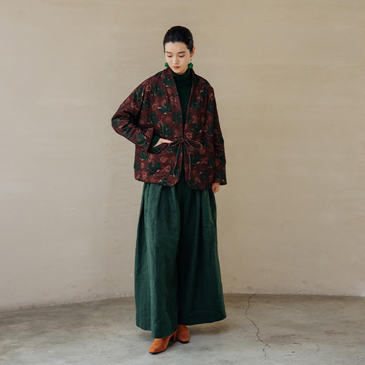 绽放旅行女装746朵/加厚武士裤2024秋冬纯亚麻压褶宽松阔腿长裤 商品图2