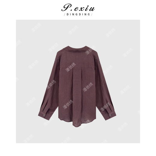 03-5潘依绣丁丁宠粉【紫提葡萄】100%麻V领气质高级长袖衬衫 7015T 商品图2