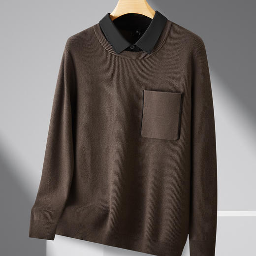 【假两件】【新款DPF】大依优型大码假两件长袖T恤毛衣衬衫领中厚款针织衫加肥加大肥佬休闲商务宽松透气上衣打底 商品图3