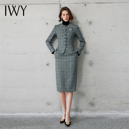 IWY/灰色格纹长袖西装套裙气质小香风时尚通勤干练两件套职业裙CS2101 商品图4