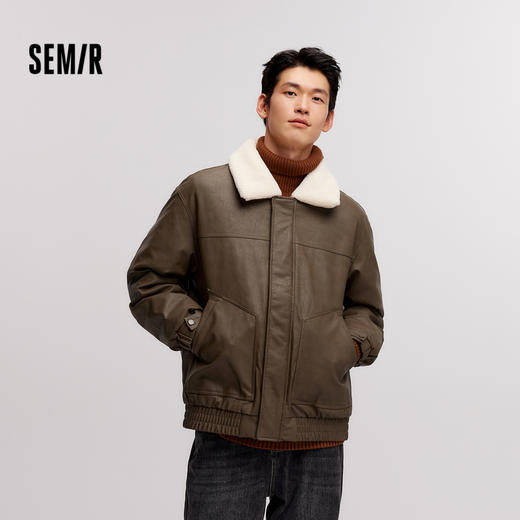 森马羽绒服男冬季新款复古仿皮衣薄款短夹克撞色拼接外套毛领 商品图1