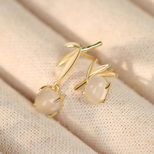 【竹叶水滴】纯银14K金色国潮白玉髓耳饰【JHY-E000866X】 商品图1