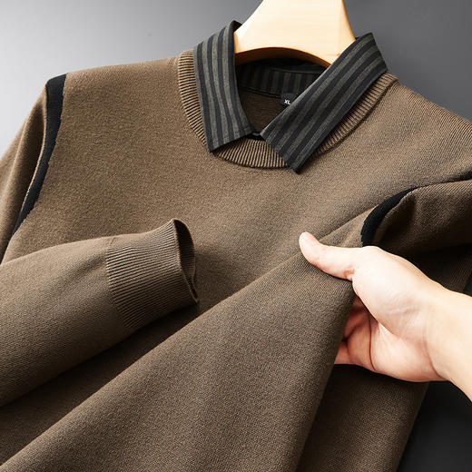 【假两件】【新款DPF】大依优型大码假两件长袖T恤衬衫领中厚毛衣针织衫加肥加大肥佬休闲商务宽松透气上衣打底 商品图10