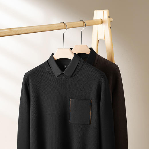 【假两件】【新款DPF】大依优型大码假两件长袖T恤毛衣衬衫领中厚款针织衫加肥加大肥佬休闲商务宽松透气上衣打底 商品图2