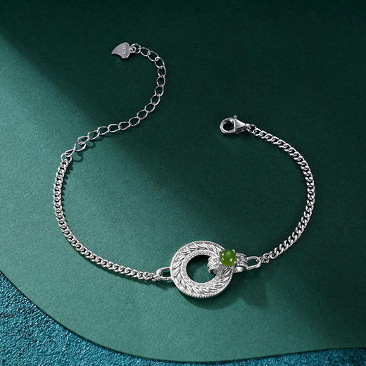 子佩集S925银【脉脉此情】手链【SL11226】纯银古法银和田碧玉平安扣2409 商品图1