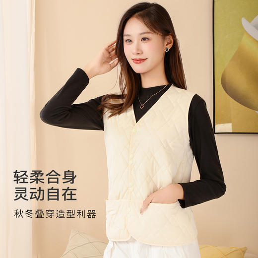 【含绵羊毛】450g加厚秋冬女士保暖马甲菱格开衫保暖上衣女士菱形方格马甲 商品图1