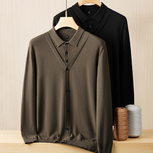 【Q】【假两件】【新款DPF】大依优型大码假两件长袖T恤衬衫领加肥加大肥佬休闲商务宽松透气上衣打底 商品图11