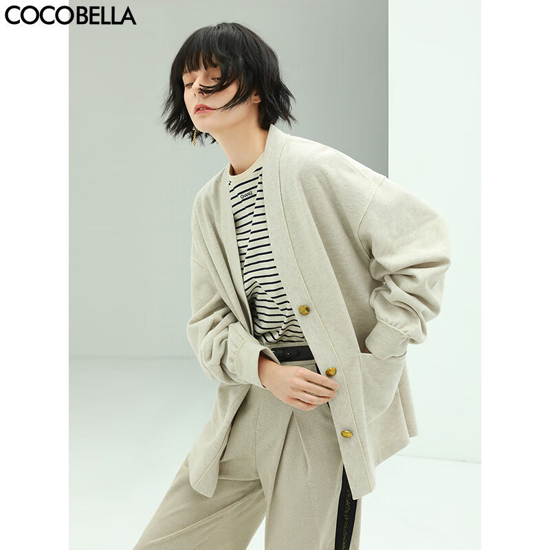 COCOBELLA金属扣针织棒球服女千金风宽松休闲开衫外套SC77
