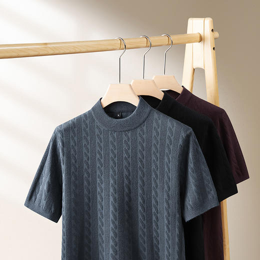 【绵羊毛】【新款DPF】大依优型羊毛毛衣针织短袖背心休闲针织衫毛背心加肥加大上衣男士胖子大码毛衫t恤打底 商品图11