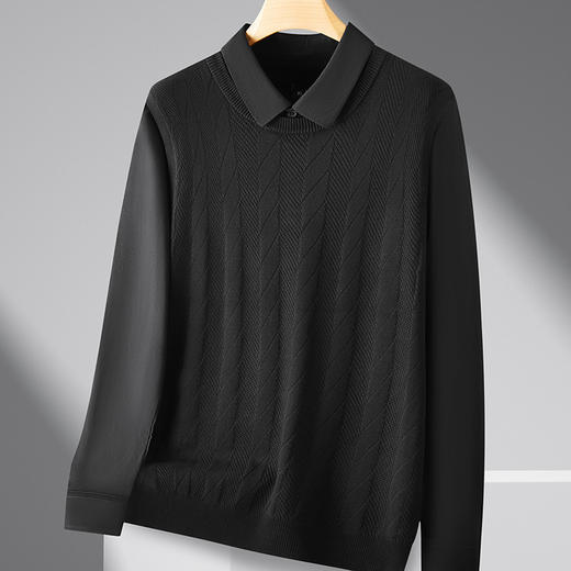 【假两件】【新款DPF】大依优型大码假两件长袖T恤衬衫领加肥加大肥佬休闲商务宽松透气上衣打底 商品图5