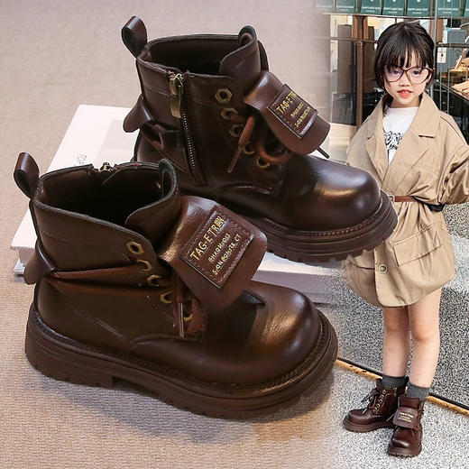 【时尚英伦范儿，百搭经典款】女童英伦风马丁靴系带 秋冬新款时装靴 百搭经典侧拉链学生皮靴-QQ 商品图3