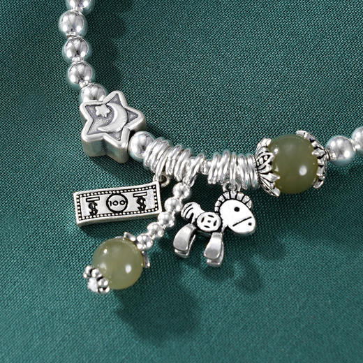 子佩集S925银【以梦为马】手链【TSB0001-36】纯银青玉绿色2409 商品图2