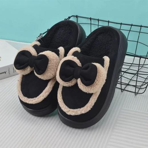 复古绒面蝴蝶结棉拖鞋女冬季厚底室内家居防滑加绒毛毛拖鞋【WG24107W】 商品图2