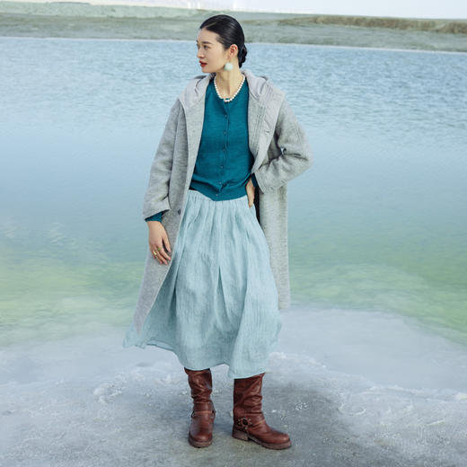 绽放722朵/秋冬*绵羊毛混纺立体暗提花压褶量感中长款半身裙 商品图3