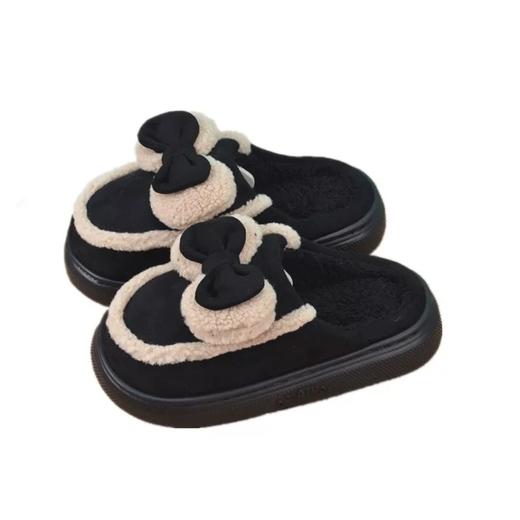 复古绒面蝴蝶结棉拖鞋女冬季厚底室内家居防滑加绒毛毛拖鞋【WG24107W】 商品图4