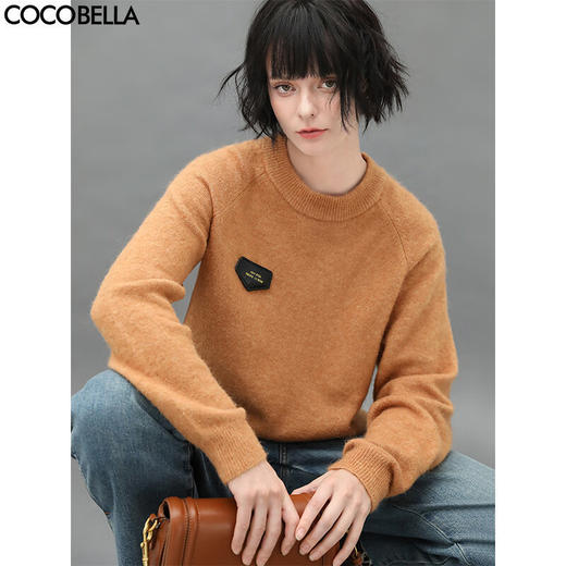 COCOBELLA质感皮标软糯绒感毛衣插肩袖圆领针织衫MZ183 商品图0