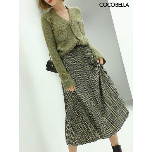 COCOBELLA重工压褶复古格纹迷笛裙女高腰A字半身裙长裙HS49 商品图0