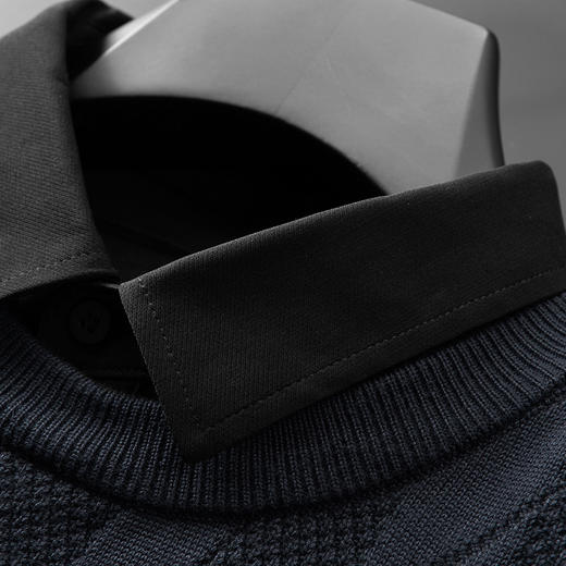 【假两件】【新款DPF】大依优型大码假两件长袖T恤衬衫领加肥加大肥佬休闲商务宽松透气上衣打底 商品图9