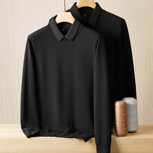 【假两件】【新款DPF】大依优型大码假两件长袖T恤衬衫领加肥加大肥佬休闲商务宽松透气上衣打底 商品图12