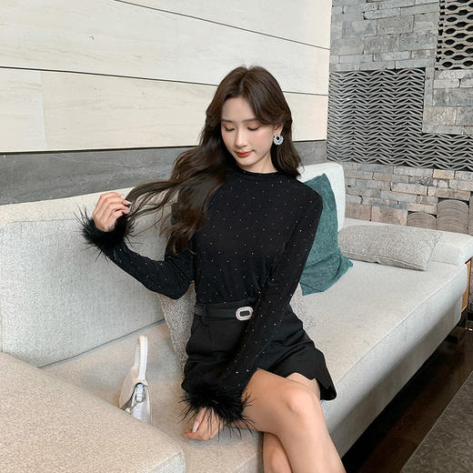 奢姿大码女装2025秋季减龄烫钻设计打底衫胖妹妹时尚穿搭套装合集9943153517 商品图0