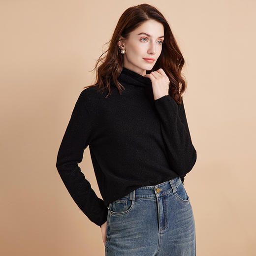EITIE爱特爱柔软无缝打底薄款高领修身显瘦羊毛针织衫冬新款D2401423 商品图11