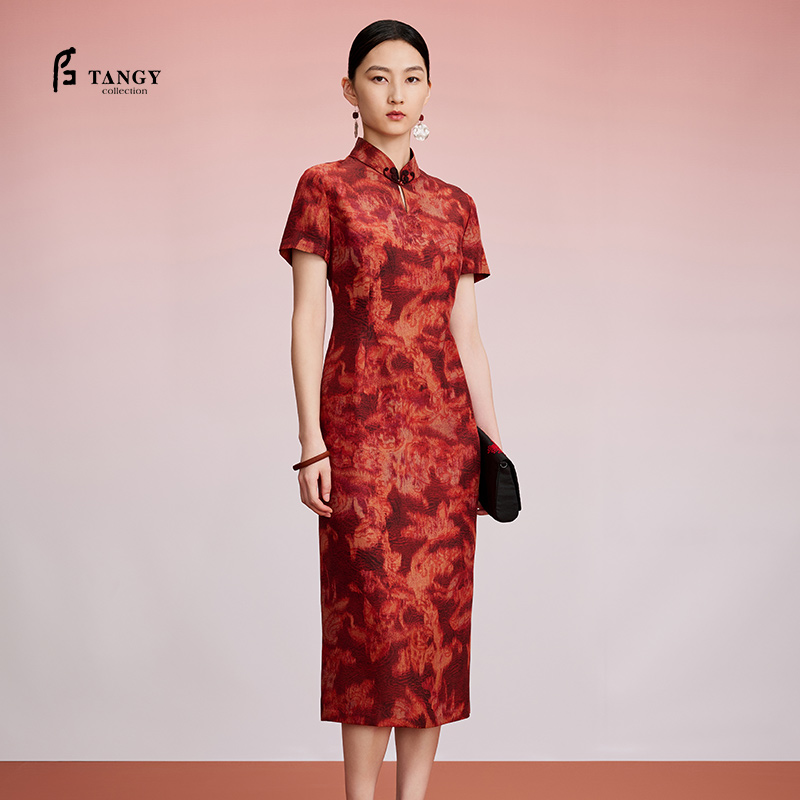 TANGY Collection/天意精品2024秋季新品中国风印花中长款女士连衣裙
