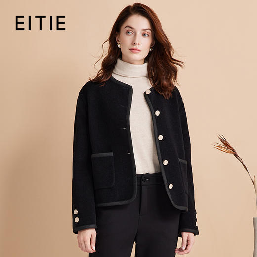 EITIE爱特爱简约经典圆领小香风羊毛兔毛短款呢子外套冬新款D2403419 商品图1