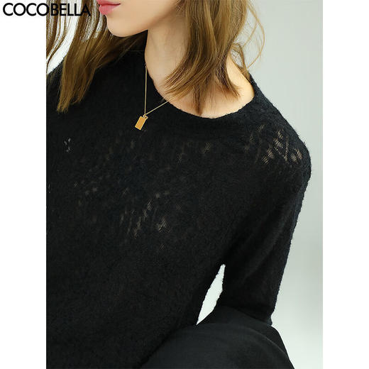 COCOBELLA镂空微透视立体提花针织衫女设计感气质打底衫MZ531 商品图0