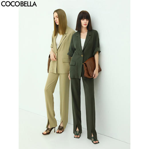 COCOBELLA时尚通勤前开衩西裤女舒适休闲直筒裤高腰长裤PA901 商品图0