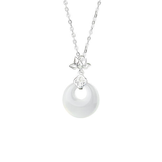 【福运莲莲】S925银莲花白玉髓项链【JHY-N001762Y】 商品图4