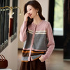 撞色条纹圆领针织开衫，短款外搭短款软糯毛衣外套CC-J954 商品缩略图0
