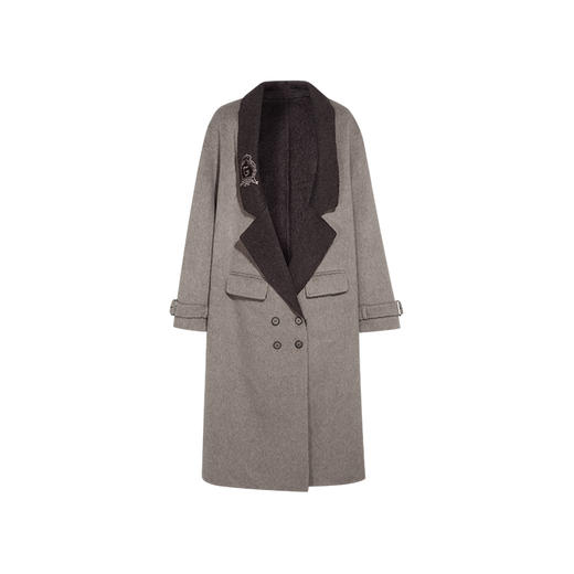 【暖冬内购】两三事王者归来2024冬季新款简约刺绣拼色西装翻领双面毛呢外套女 商品图4