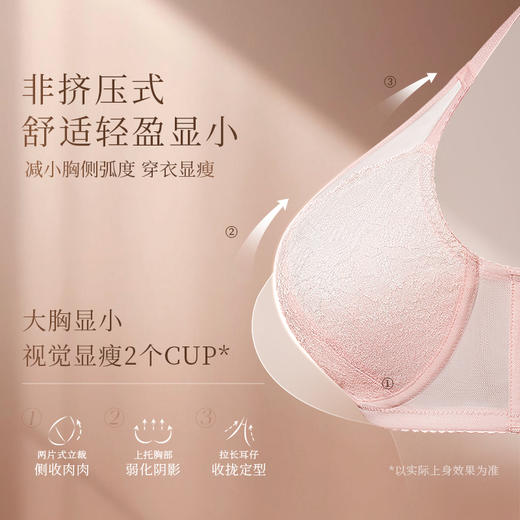 奶糖派微糖超薄全罩杯文胸超薄大胸显小胸罩渐变色蕾丝内衣显瘦女 商品图1