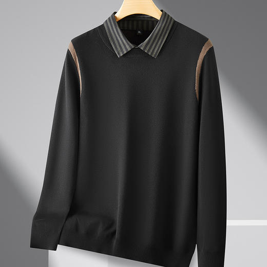 【假两件】【新款DPF】大依优型大码假两件长袖T恤衬衫领中厚毛衣针织衫加肥加大肥佬休闲商务宽松透气上衣打底 商品图4