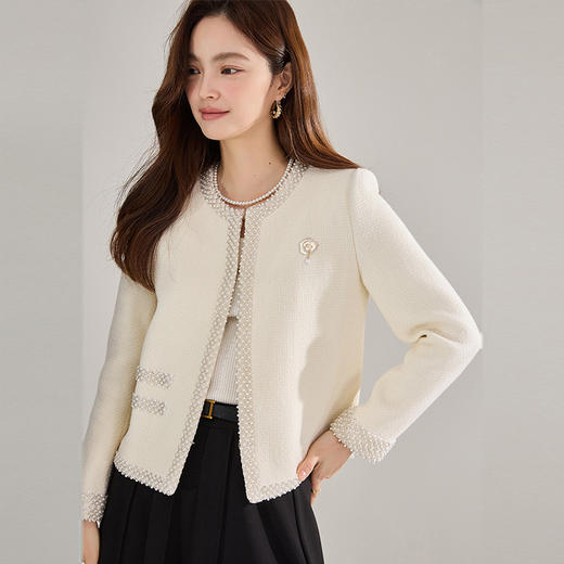 【高货sh】全新升级【铂金会员395/天猫529/差价134】(03421) 洛诗琳重工钉珠羊毛粗花呢小香外套女时尚气质修身外套 商品图1