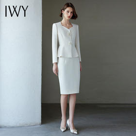 IWY/米白色长袖西装套裙设计感小众气质时尚干练总裁范职业两件套C2084+S2083