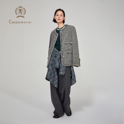 COCO ZONE 小香风时尚圆领外套气质排扣女士上衣CC1C2191 商品图0