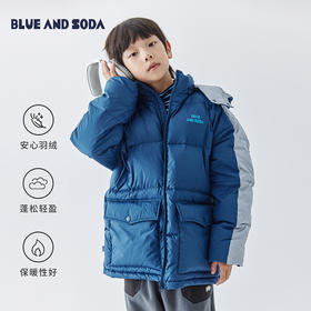 蓝汽水冬季新款撞色连帽羽绒服男童耐洗耐穿儿童保暖外套