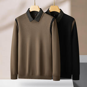 【假两件】【新款DPF】大依优型大码假两件长袖T恤衬衫领中厚毛衣针织衫加肥加大肥佬休闲商务宽松透气上衣打底