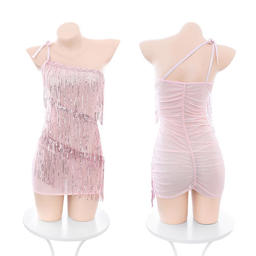 霏慕歌舞厅亮片流苏包臀裙6377情趣内衣性感透纱跳舞制服 舞厅魅影粉 均码 商品图11