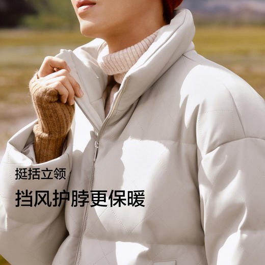 森马羽绒服男哑光PU仿皮衣冬季新款面包服宽松外套菱格肌理感 商品图2