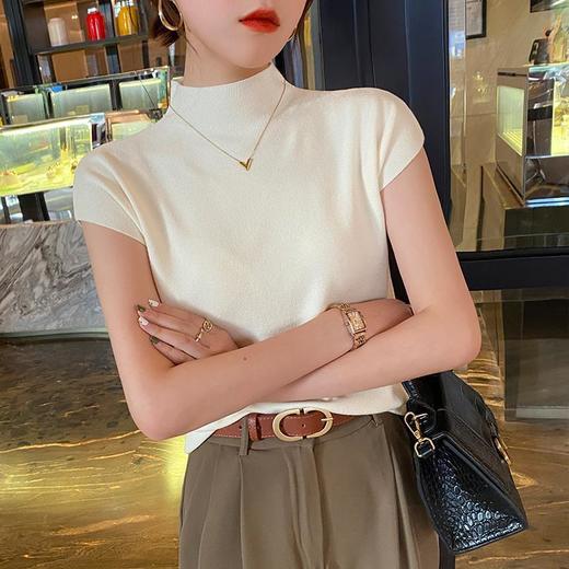 【焦糖玛奇朵，半高领小飞袖Tee~】半高领短袖t恤女秋装新款 韩版修身显瘦针织衫 小飞袖上衣 上身显瘦又遮肉 不会身材焦虑-QQ 商品图8