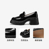 千百度复古漆皮厚底乐福鞋女款秋季深口黑色小皮鞋增高A24406380 商品缩略图3