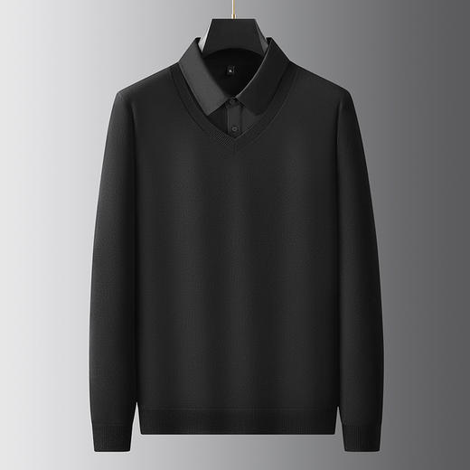 【假两件】【新款DPF】大依优型大码假两件长袖T恤衬衫领加肥加大肥佬休闲商务宽松透气上衣打底 商品图4