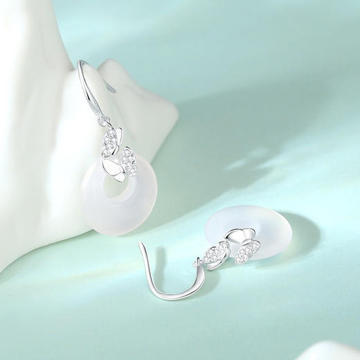 【国风蝴蝶】S925银蝴蝶平安扣玉髓耳饰【JHY-E000842B】 商品图1