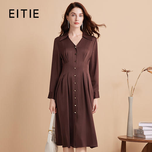 EITIE爱特爱秋季新款V领百搭气质连衣裙7507226 商品图0