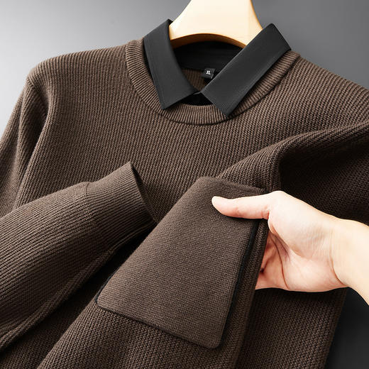 【假两件】【新款DPF】大依优型大码假两件长袖T恤毛衣衬衫领中厚款针织衫加肥加大肥佬休闲商务宽松透气上衣打底 商品图9