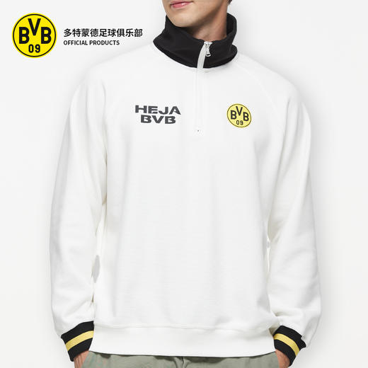【官方正版】多特蒙德俱乐部 | 华夫格秋冬胶印队徽半拉链休闲立领卫衣 商品图2